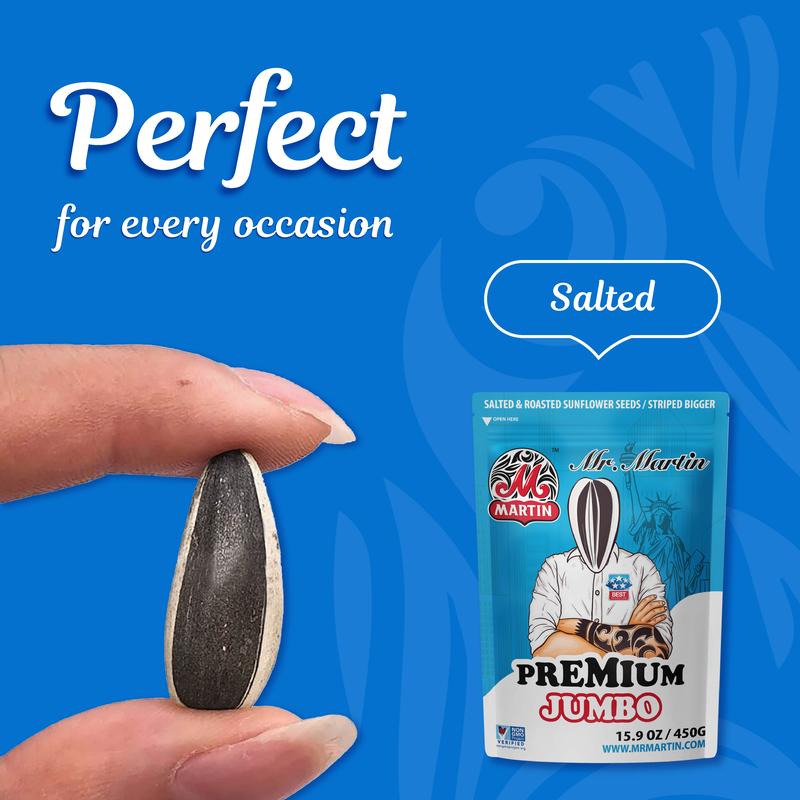 Mr. Martin Freshly Roasted Salted Premium Jumbo Stripped In-Shell Sunflower Seeds - Pack of 12