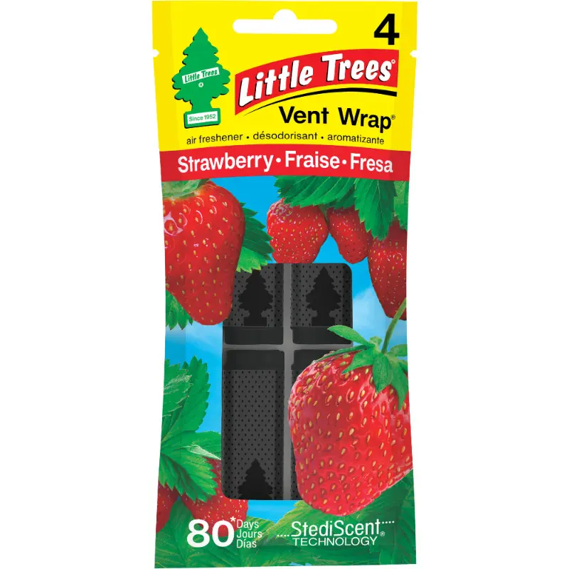 4 Pcs Little Trees Strawberry Vent Wrap Car Freshener - Easy-to-Use Vent Clips, Odor Neutralizer Car Fragrance, Long-Lasting Scent, Interior Accessory, Odor Eliminator, Car Accessory