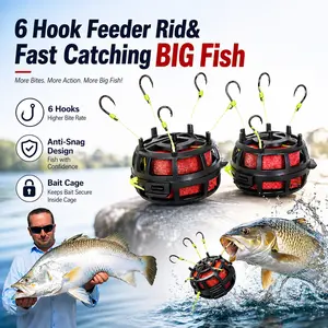 6 Hook Anti-Snag Fishing Rig with Bait Cage – Fast Setup Feeder Rig for Carp Fishing, Easy Catch More Bigger Fish