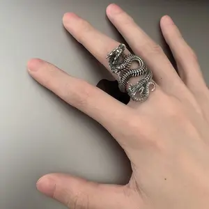 copper, dragon skeleton snake-shaped ring, single men's punk retro personality ring, domineering and adjustable ring gift