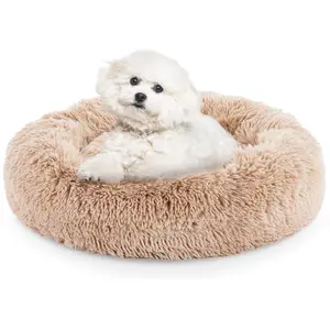 Fluffy Dream 24'' Dog Bed - Round Donut Washable Dog and Cat Bed in Shag Fur, Calming Dog Beds, Brown