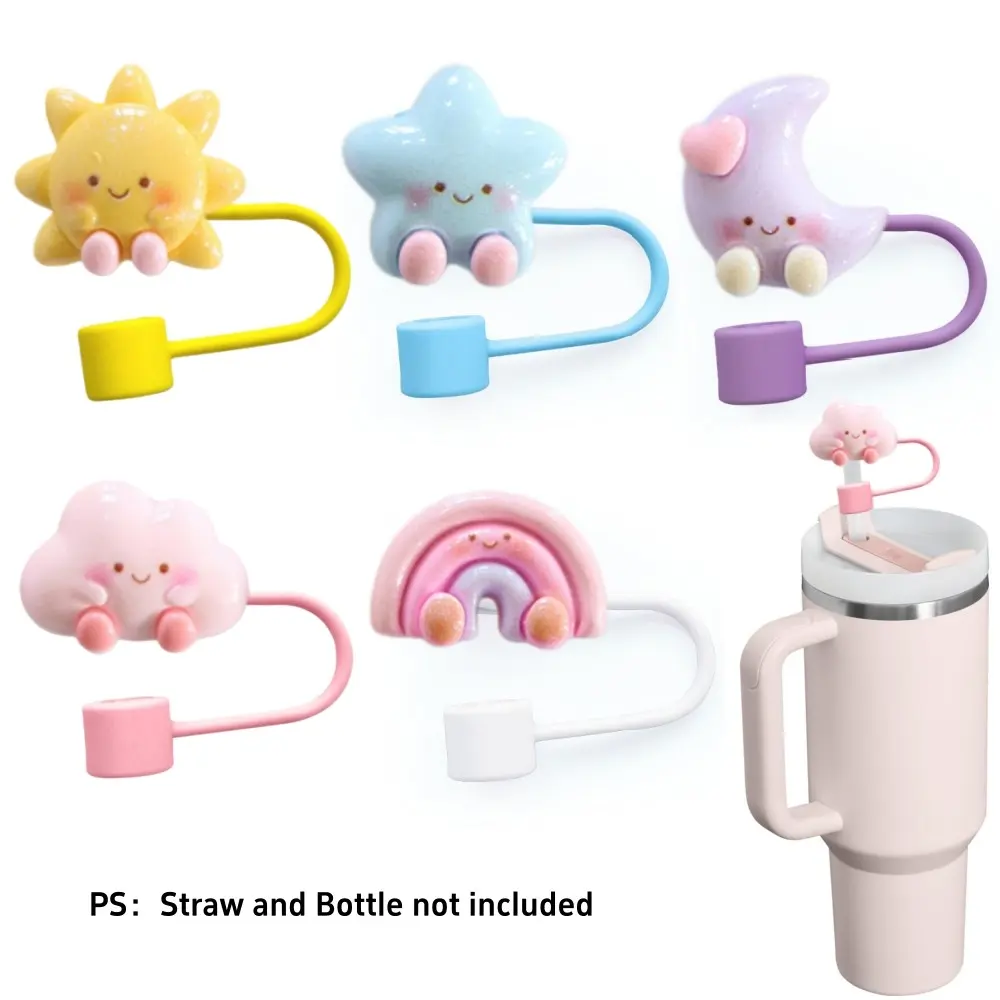 5pcs/set cute smile rainbow cloud Silicone Straw Covers, Straw Toppers for 30oz & 40oz Tumblers – Dust-Proof, Dust-proof for 0.39" Diameter Straws Reusable Tips for Hikers, Campers & Commuters Perfect Holiday party Gift