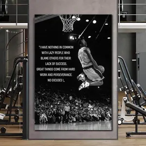 (No Frame) Kobe Bryant Poster Motivational Quote Wall Art For Office Decor Basketball Legend Slam Dunk Black White Canvas Success Mindset Print