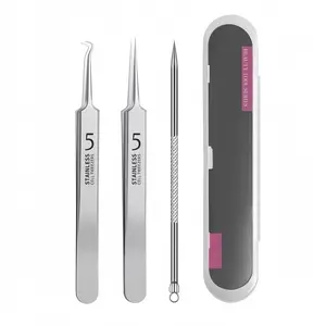 Stainless Steel 6pcs Blackhead Tweezers Set - Professional Milia Remover & Pimple Popper Tool Kit for Acne Treatment Clear Cleansing Deep Cleansing High Precision Ultra Fine Squeeze