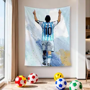 World Cup Soccer Superstar Lionel Messi Wall Tapestry For Teens Fans Bedroom Wall Hanging Decoration Wall Poster Decor Fabric-Printed Decor Wall Hanging Tapestry HD Fade-Resistant Polyester Wall Poster for Living Room Bedroom 35.4*47.2inch (White)