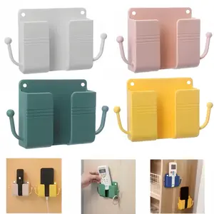 5-Piece Wall-Mounted Phone Stand & Remote Storage Box, No Drilling Suction Cup Design, Multiple Colors Available, Space-Saving Organizer
