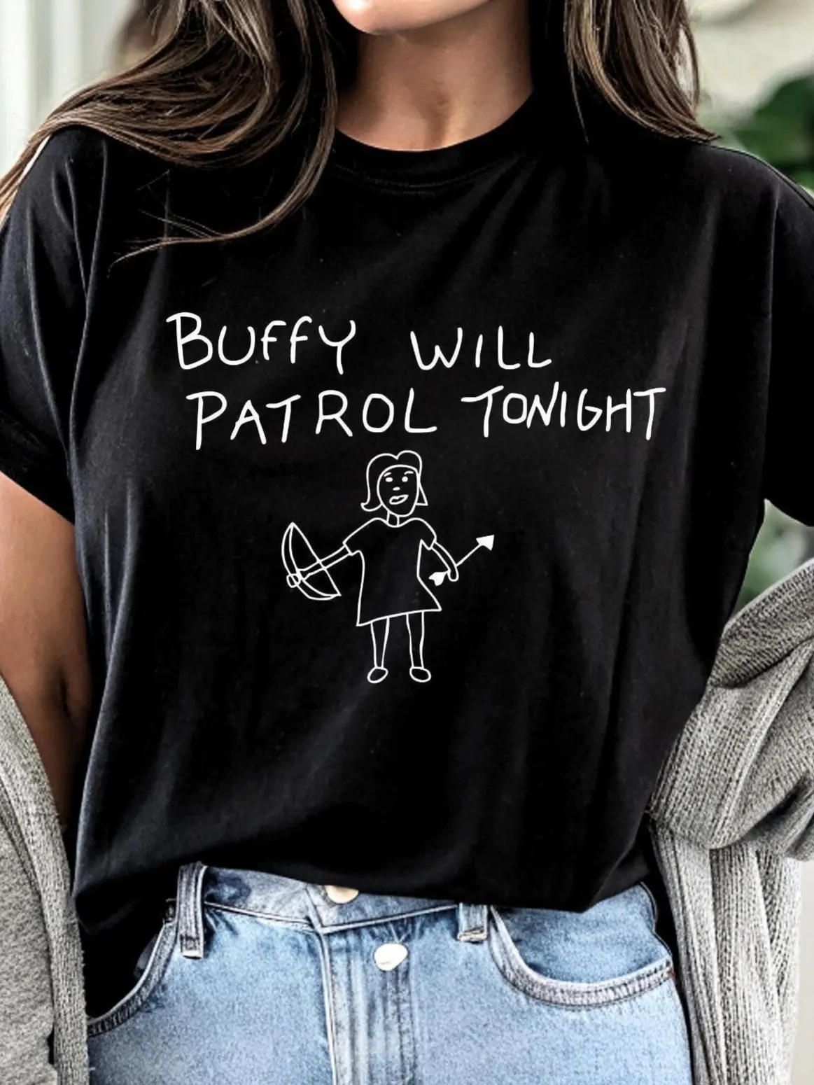 Men's Buffy Graphic T-Shirt, Casual 100% Cotton Short Sleeve Top with a Seamless Design, Funny 90s TV Show Print, Shortsleeve, Fabric, Smooth