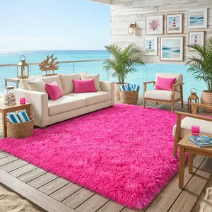 BLIOWL Rose Red 1.7-inch Thick Plush Shaggy Rug, Anti-Skid Non-Slip Floor Mat with 4 Carpet Stickers, Ultra Soft Fluffy for Living Room Bedroom, 4th of July Patriotic Decor, Summer Home Room Decor, Multi Sizes
