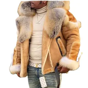 High-Quality Material Upgrade Thickened Men's Faux Leather Velvet Large Fur Collar Long Sleeve Jacket