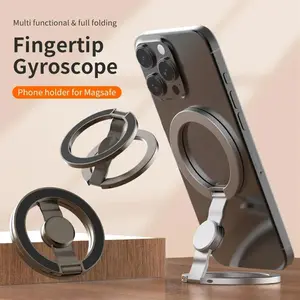 2-in-1 Magnetic Fidget Spinner Phone Stand, 360° Rotating Zinc Alloy Foldable Ring Holder, MagSafe Compatible Stress Relief Accessory for Desk/Car/Travel (Includes 1 Magnet Rings)