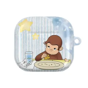 Cute Curious George AirPods Case Eating Cookies for AirPods 1 2 3 4, AirPods Pro 1 2 3, Funny Cartoon Snack Aesthetic Earbuds Cover, Kawaii Blue Protective Case Gift