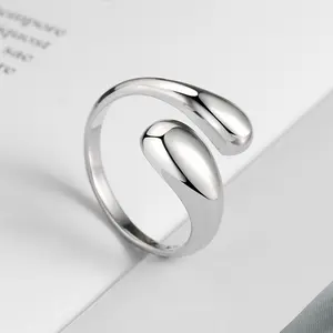 Silver Plated Water Drop Adjustable Open Ring For Women Wedding Engagement Fashion Party Charm Jewelry-Vanlentine's day Mother's day Gift Teardrop Bridal Rings