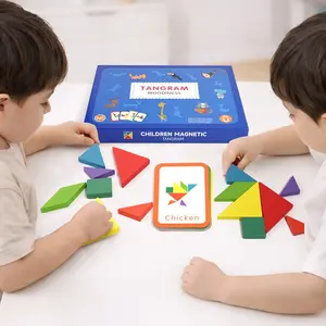 Wooden Magnetic Tangram Puzzle Set, Hand-Eye Coordination Game for Kids, Fine Motor Skills Training, Birthday & Christmas Gift for Ages 3-6