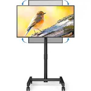 Mobile TV Cart Rolling TV Stand for 13-50 inch Screens, Tilting and Rotating Mount, Portrait to Landscape, Height Adjustable Portable TV Stand with Wheels Holds up to 44lbs Max VESA 200x200mm