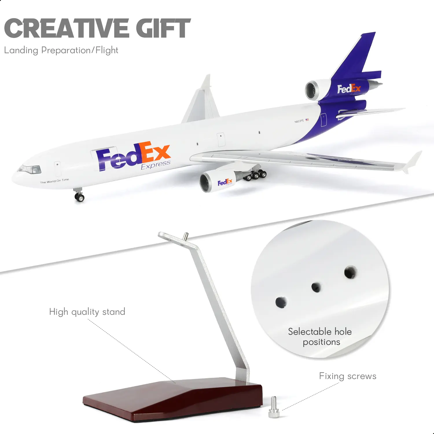 McDonnell Douglas MD-11 FedEx 1/130 Scale Resin Model Plane 47CM Cargo Gift