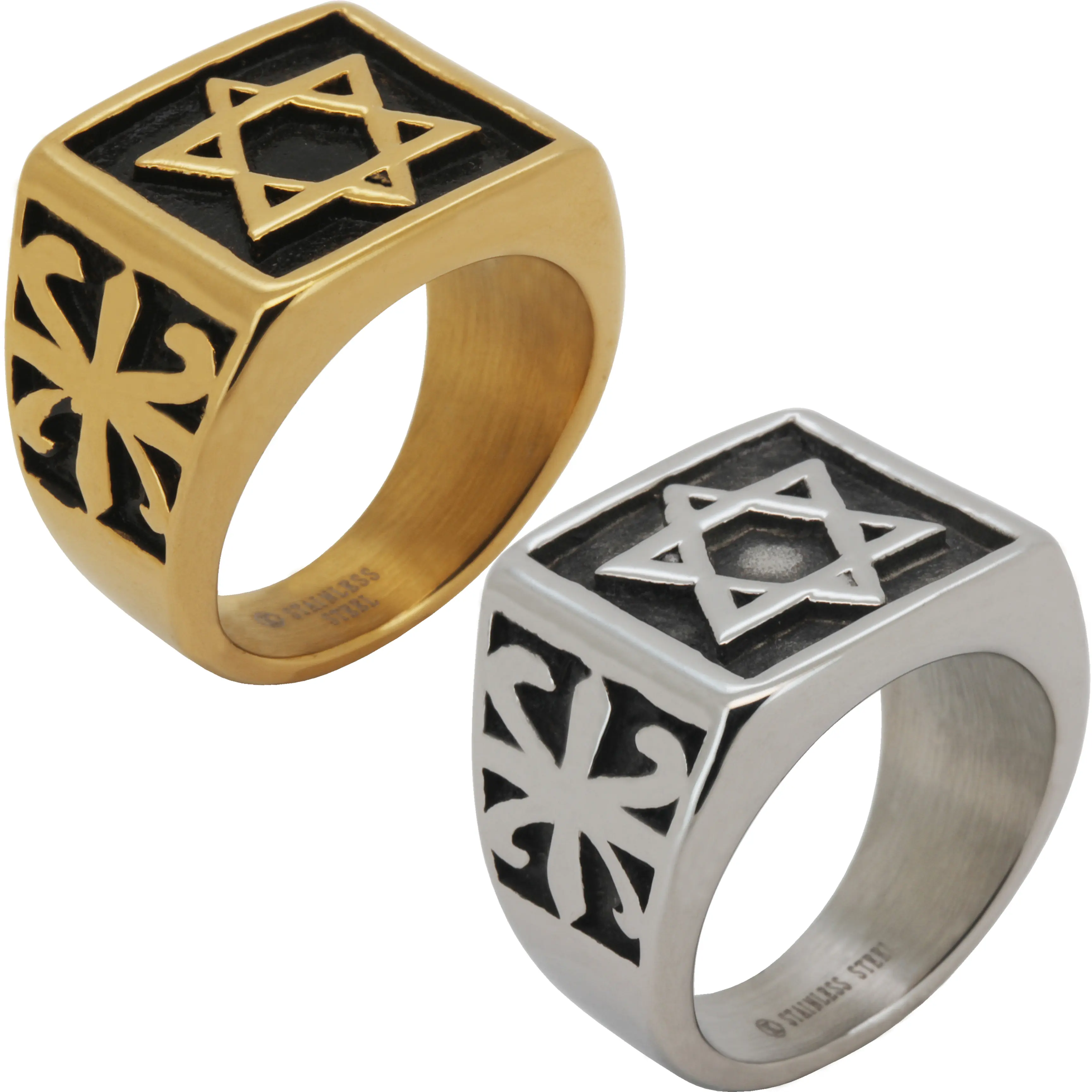 316L Stainless Steel 18k Yellow Gold Plated Star Of David Signet Ring