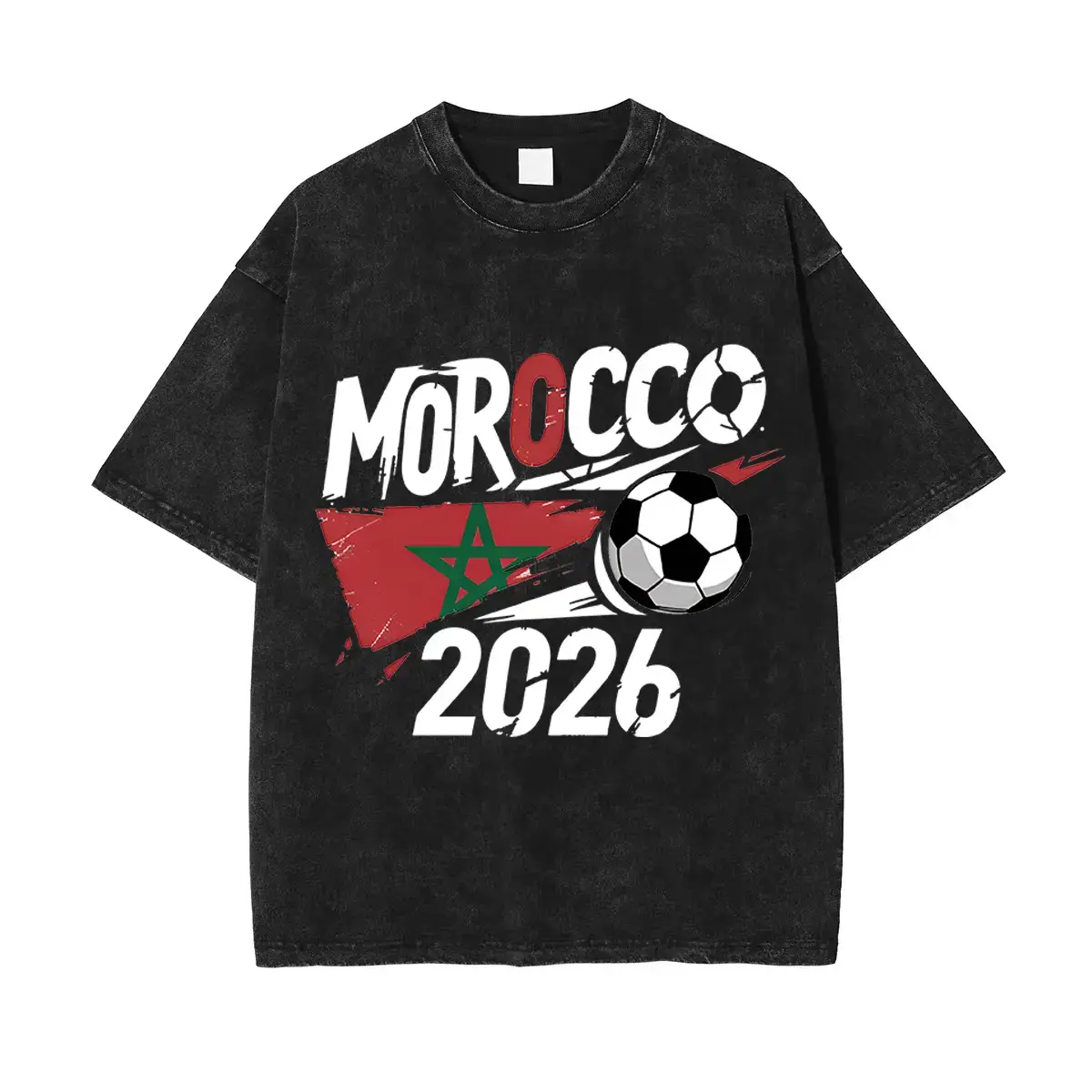 Men's Morocco 2026 Graphic Short-Sleeve T-Shirt - Oversized Vintage Washed Cotton Crewneck, Casual Streetwear Menswear Tops