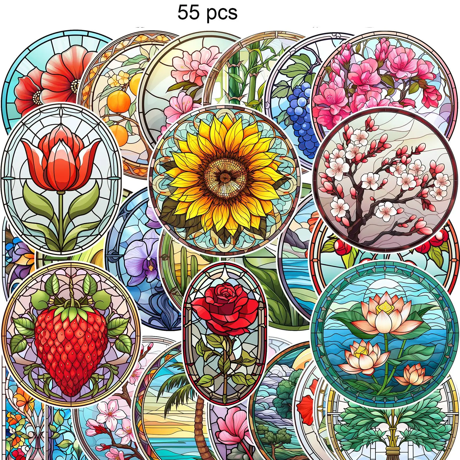 Floral Pattern Stickers, 55pcs/set Waterproof Self-adhesive Decorative Stickers, Creative Decorative Stickers For DIY Scrapbooking & Water Bottles