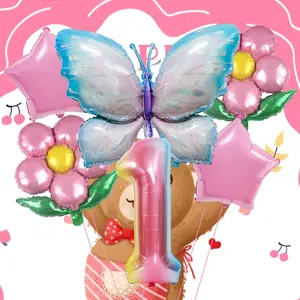Butterfly, Flower & Number Foil Balloons Set, Multi-Piece Multi-Shape Mixed Colors, Ideal for Birthdays, Weddings, Festivals, Celebrations