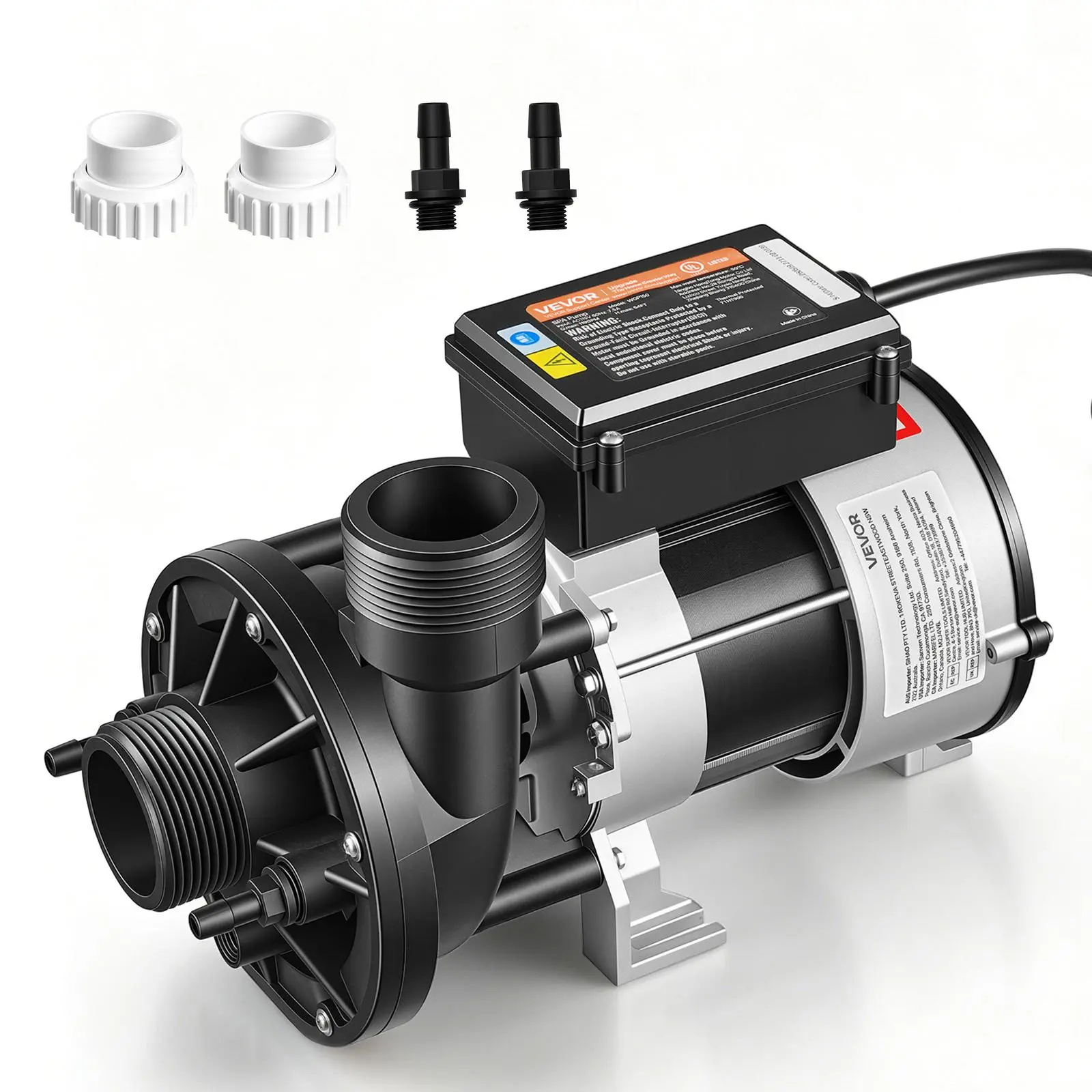 VEVOR SPA Pump 1.5HP Hot Tub Bath Pump 115V 119GPM Flow Rate with 1.5" Port, 90° Rotational Interface, 54 ft Max Lifting Height, Copper Motor, SPA Bath Water Circulation, Compatible with OEM Models#BackToSchool