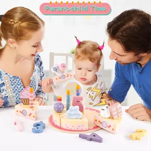 Zrunbo Wooden Birthday Cake Toy Set for Kids Play Kitchen Toy with Sliceable Cake Educational Pretend Play Gift for Boys Girls
