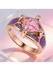 Aesthetic Rose Color Purple Opal & Pink Zircon Ring Maximalist Party Jewelry for Women,Romantic Vintage-Style Engagement Rings