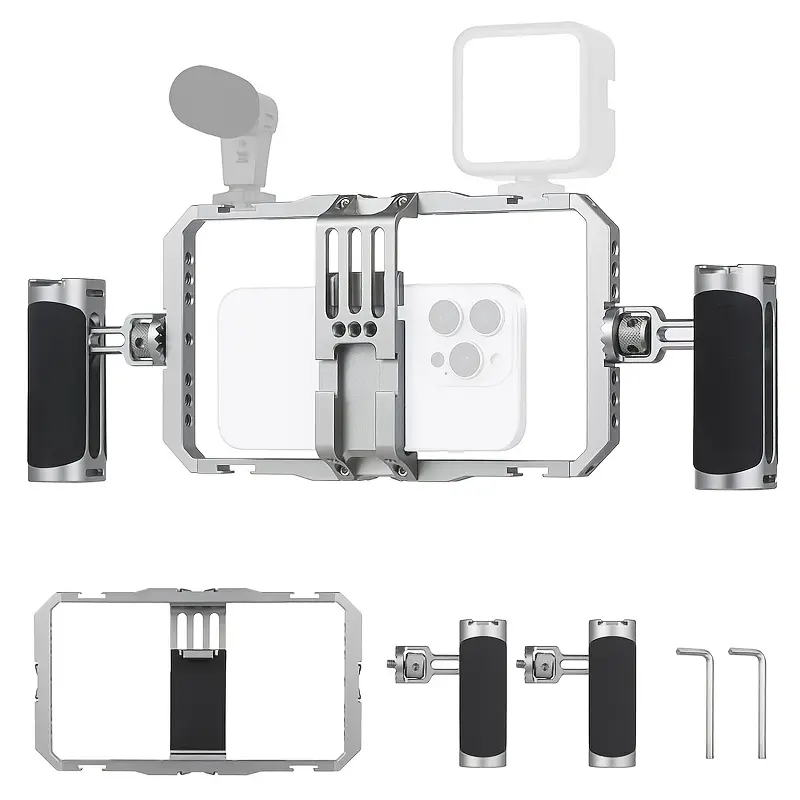 Aluminium Smartphone Video Rig with Handheld Gimbal Stabilizer, Handles - Portable Vlogging Content Creator Kit, Equipment Set Stabilizers & Supports, Cover for iPhone/Android