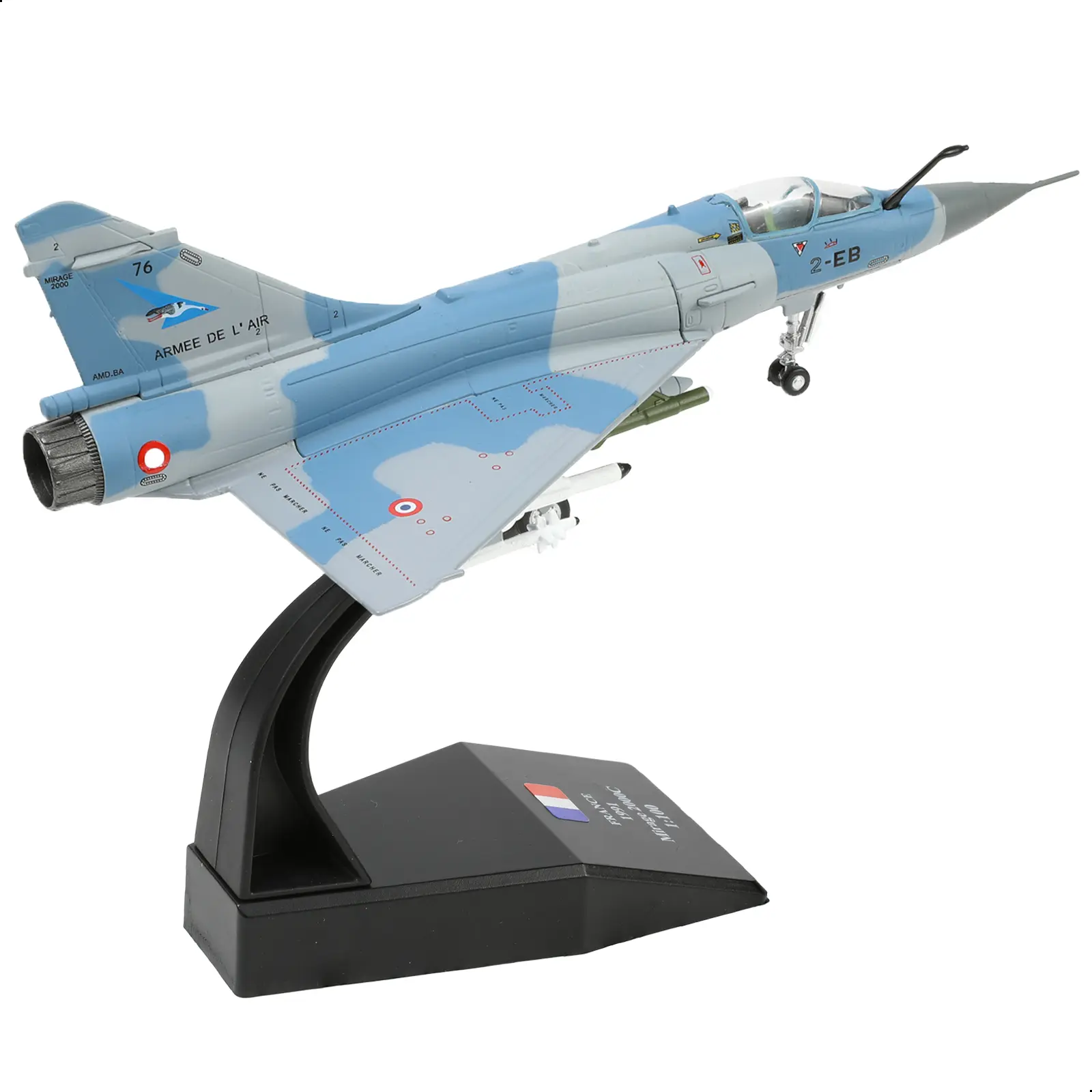 1:100 Scale Unisex Diecast Military Aircraft Toy - Dassault Mirage 2000 Aviation Model, Realistic Paint Schemes, Intricate Etched Panel Lines, Retractable Landing Gear, Fuel Tanks, Ready-to-Display for 12+ Year-Olds Collection, Gifting