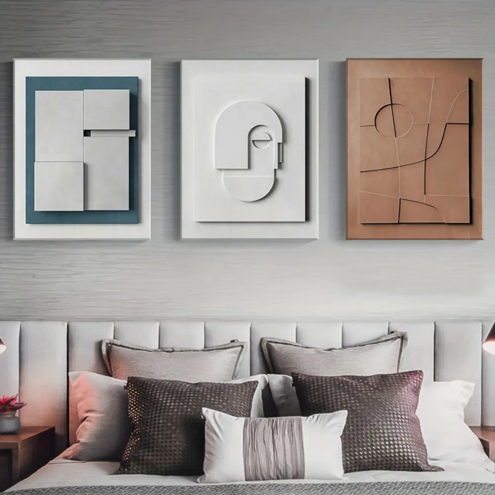 New 3 Piece Framed Modern Brown and White Textured Art Posters - 3D Effect Geometry Minimalist Wall Decor - Vertical Oblong Contemporary Abstract Artwork for Bedroom, Living Room, Office, and Home Deco Decoration Artistic