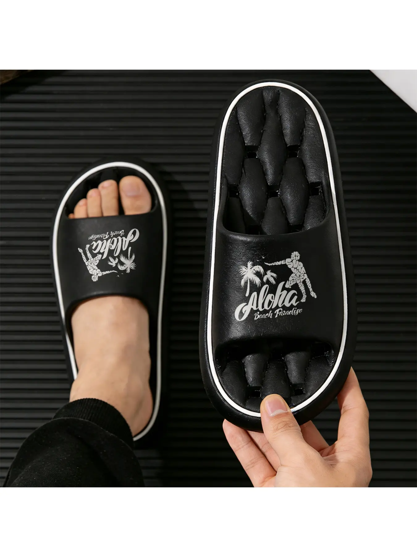Aloha Beach Paradise Slippers with Palm Tree Wave Design Comfortable Summer Sandals for Men Women Lightweight Non-Slip Beach Shoes West Coast USA Surfer Style Flip Flops