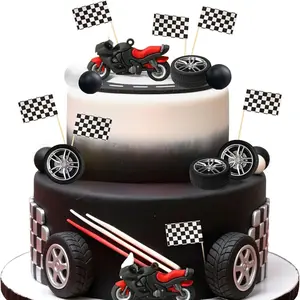 28-Piece Off-Road Motorcycle Cake Decoration Set, Includes and Racing Flags and Foam Ball Picks, 3D Motorcycle Decorative Ornaments