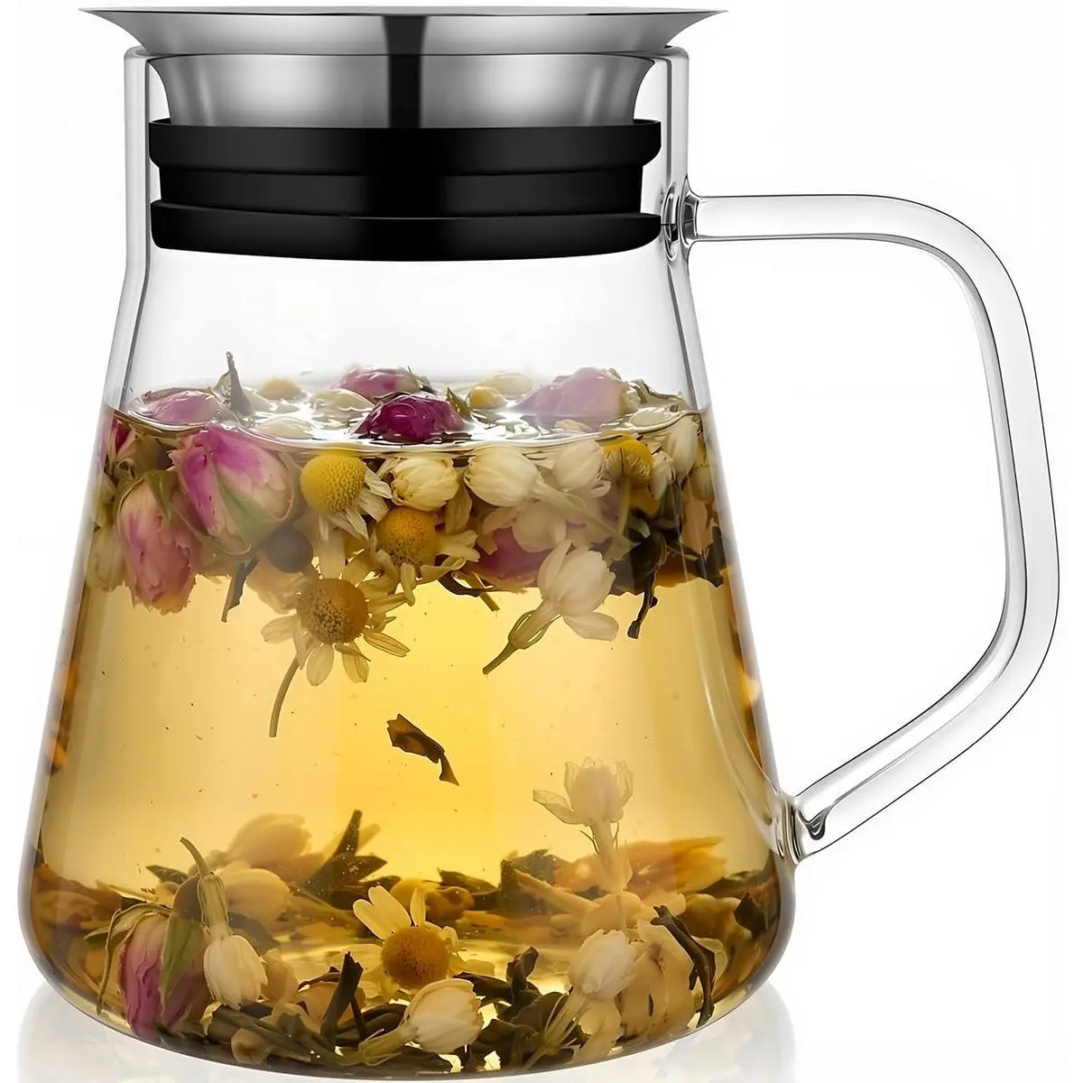 27oz Glass Teapot with  Filter Lid, Stovetop Safe Borosilicate Glass  Kettle with Built-in Stainless Steel Infuser, Dishwasher Safe Hot & Iced  Maker, Plastic-Free