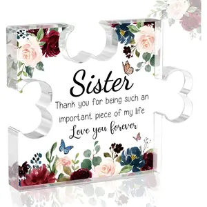 Sister Birthday Gifts, Unique Sister Gifts for Women, Acrylic Puzzle-Shaped Plaque Desk Decorations Present for Sister, Sister Gifts from Sister Brother