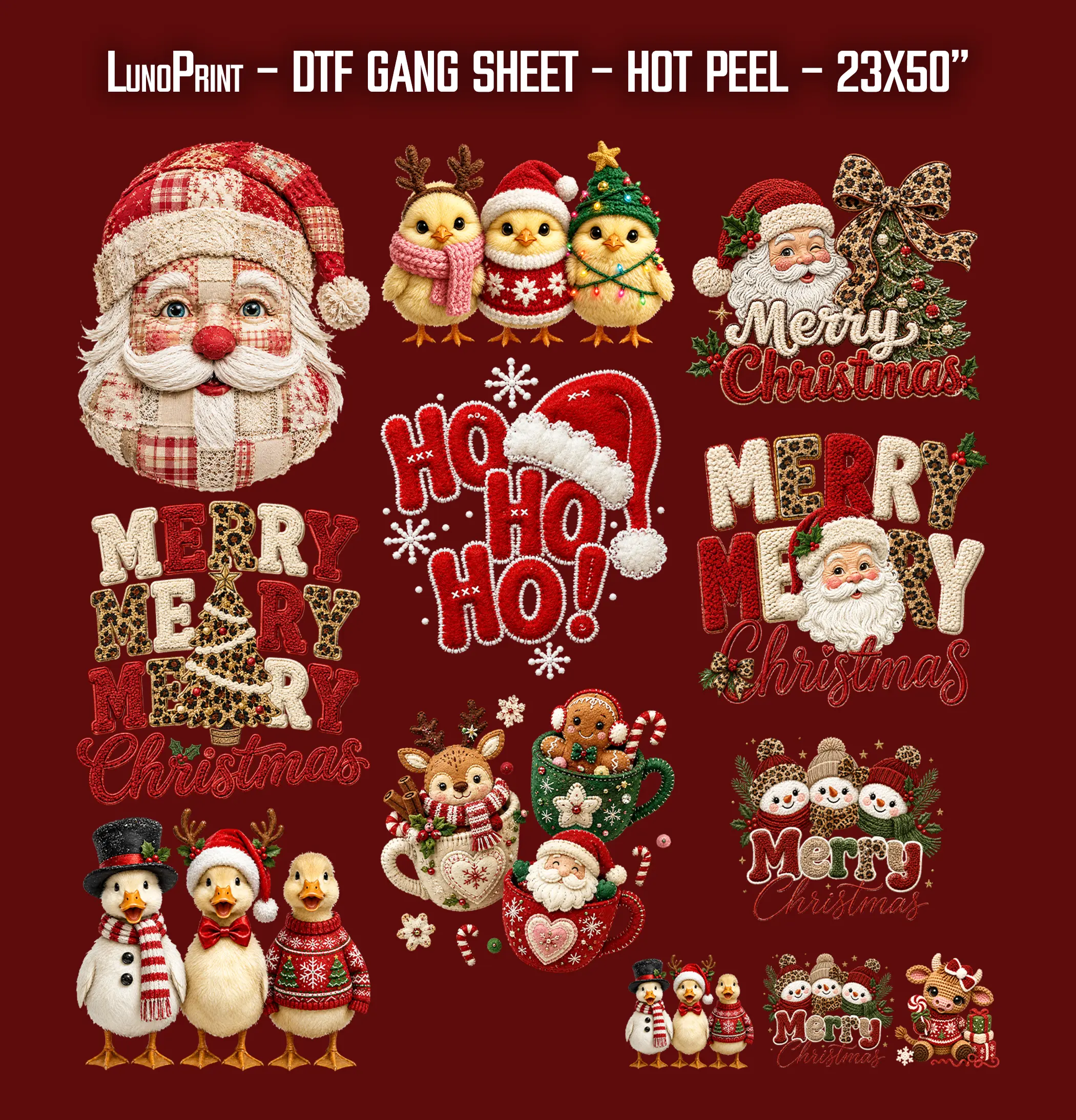 Crochet Christmas DTF Gang Sheet, 23x50 in. Ready-to-Press Heat transfers