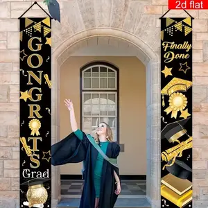 2D Flat Banner Set, Graduation Party Porch Decor Sign, Polyester Fiber Material, Bachelor Hat Diploma Pattern, Outdoor Holiday Decoration, Graduation Party Decorations, Outdoor Banners