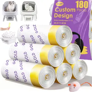 180 Count Automatic Cat Litter Box Bags for 11/12 Open-Top Self-Cleaning Cat Litter Box, Heavy Duty Leak-Proof, Drawstring Design, Unscented, 25.19” x 11.8”