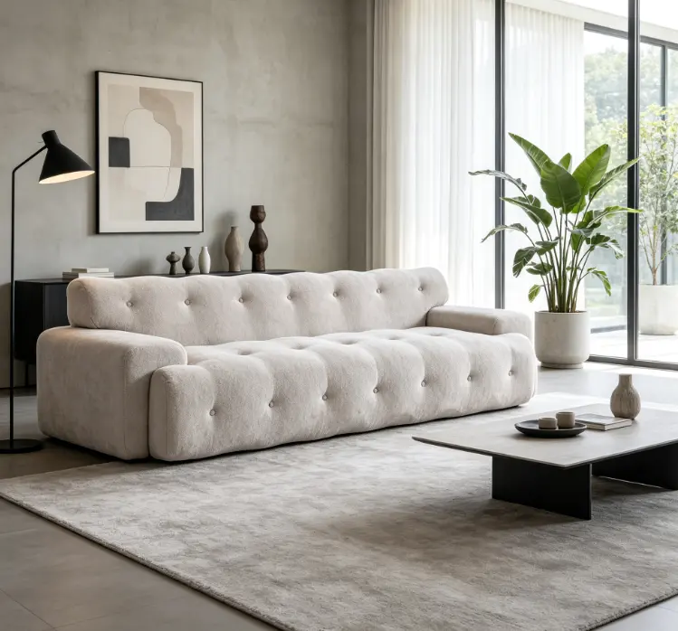 88-inch Cloud Bouclé 3-Seater Sofa, Button-Tufted Upholstered Couch for Living Room Indoor Furniture