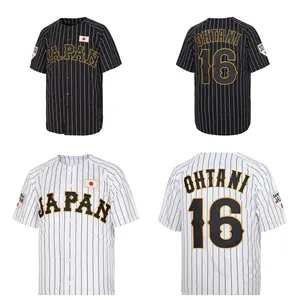 Madjus Men's #16 Ohtani Jersey Japan Samurai White Black Pinstriped Hip Hop Baseball Jersey with Intricate Embroidery for Casual & Game-Day Wear