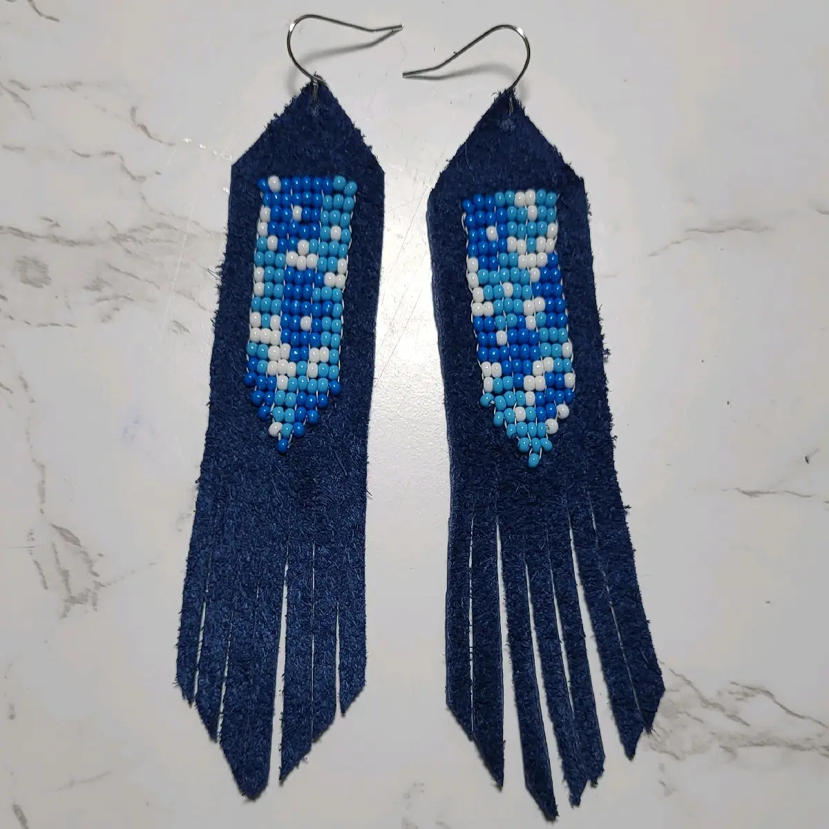 Dreaming in Blue - beaded leather earrings