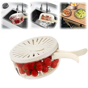 2-In-1 Collapsible Fruit & Vegetable Washing Bowl with Strainer, Fruit Washer Spinner, Sealed Quick-Clean Container, Detachable Drain Basket, Kitchen & Dining Room Use