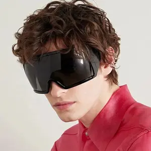 Oversized Futuristic Shield Sunglasses - Monoblock Wide Frame with Angular Temple Arms, UV400 Protection Shades Perfect for Cyberpunk Street Style and Bold Techwear Looks