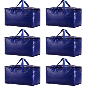 6 Pack Moving Bags Duty, Moving Boxes Alternative,Resistant, Foldable,Zip Backpack,Reusable,For Clothes,Travelling Camping,College Moving Supplies(PP,BLUE)