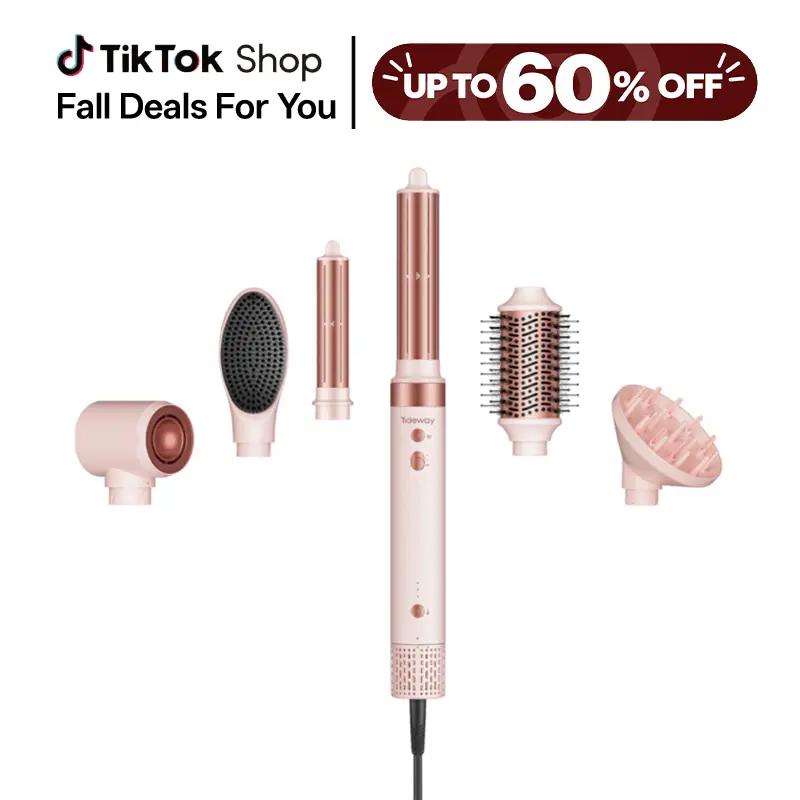 Tideway Prowaver 6-in-1 Ionic Hot Air Styler - Oval Blow Dryer Brush with Auto Wrap Curlers, Dual Voltage Travel Beauty Tool Upgrade for Blowout Hair, Curl Routine, 6 in 1 Multi-Purpose Curlers & Straighteners, Women's Gift techvibes