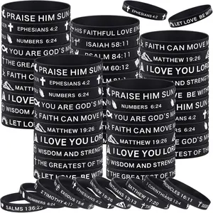 60 count Religious  Bracelets Bulk  Verse Bracelet Motivational Christian Rubber Bracelets  Wristbands Inspirational Gifts for Men Women(Black)