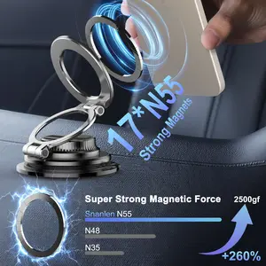 Magnetic Phone Holder Car Dashboard Universal Vacuum Suction Cup Mount with 10LB Hold Force Foldable 360° Rotation Ring Stand N55 Magnets Hands-Free Compatible with iPhone 17 16 15 14 13 12 Samsung Android