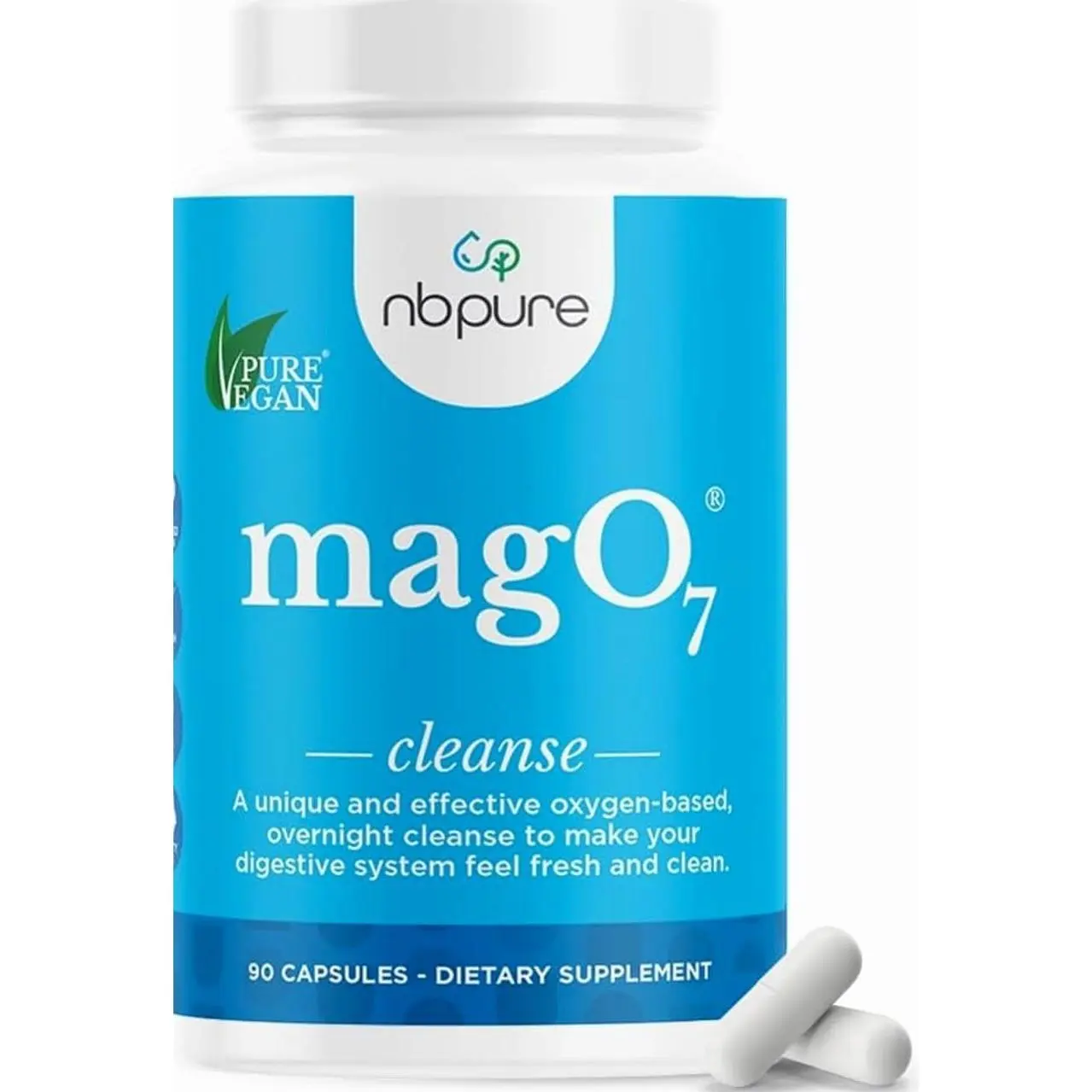 nbpure MagO7 - Natural Colon Cleanse & Detox | Occasional Constipation Relief, Stool Softening, & Bloating Support for Men & Women | Ozonated Magnesium Oxide, 90 Capsules | Gentle overnight relief, No painful cramping, Eases constipation & bloating