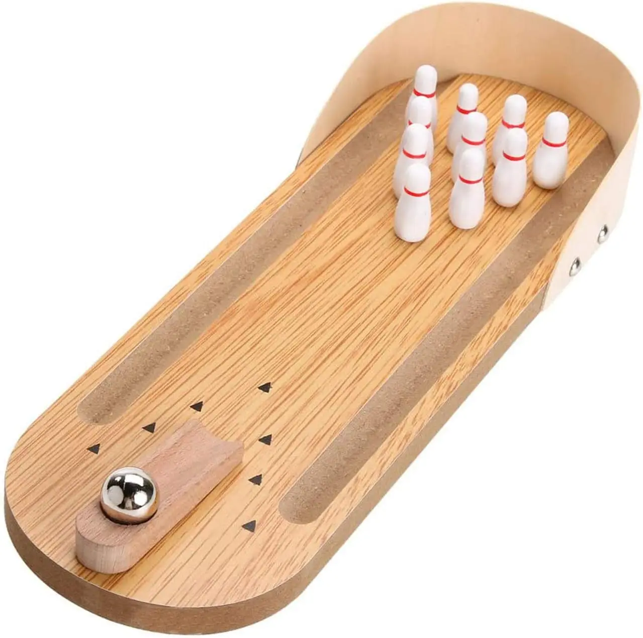 Wooden Mini Tabletop Bowling Game Kit - Manual Unisex Finger Bowling Alley Toy, Unique Office Gag Gift, Stocking Stuffer Ideas for 6-8 Years & Adults, White Elephant Toy