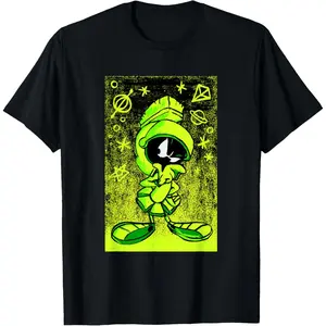 Men's Daily Short Sleeve Classic Top Looney Tunes Marvin The Martian Etching Portrait T-Shirt
