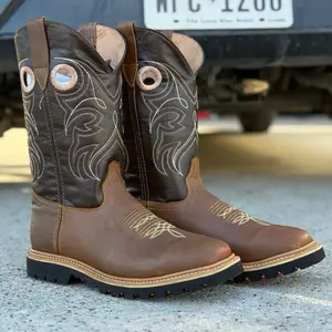 Work Boot Miel - Brown Leather with Embroidered Design and Durable Sole for Comfort and Style