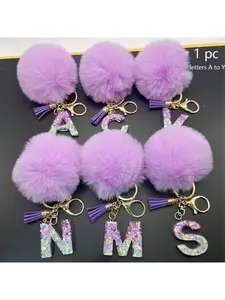 1 Pc，Alphabet Initial Letter Keychain Cute Plush Pom Pom Key Chain Ring Bag Backpack Charm Car Hanging Pendant Women Girls Gift，Wallet and handbag accessories, keychain with tassels, Alphabet Initial Letter A-Y, Trendy Cute Keychain